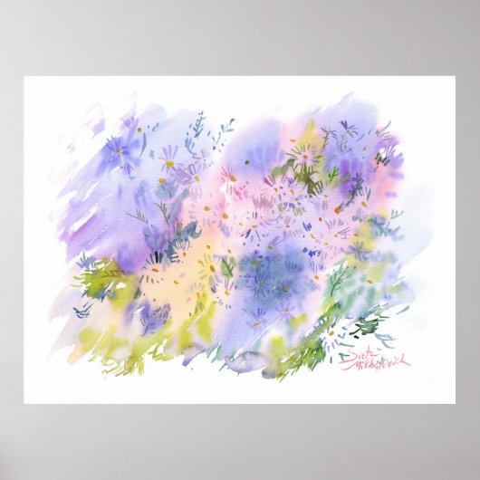 Spring Meadow — 抽象的な花の水彩画 ポスター (正面)