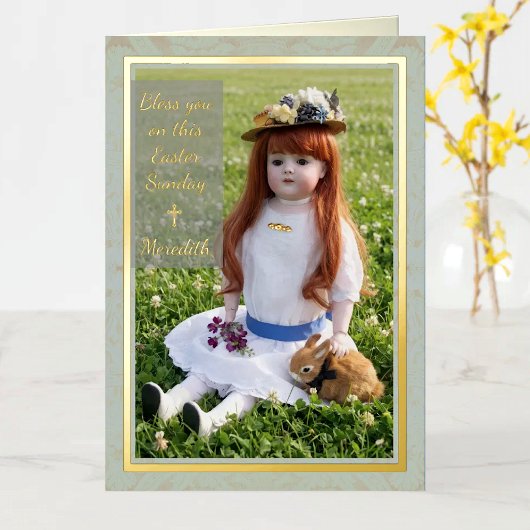  Spring Meadow Antique Doll Foil Card 箔グリーティングカード