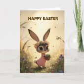 Spring Meadow Bunny in Pink Dress Easter Card カード (正面)