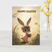 Spring Meadow Bunny in Pink Dress Easter Card カード (黄色い花)