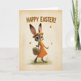 Spring Meadow Bunny with Basket Easter Card カード