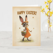Spring Meadow Bunny with Basket Easter Card カード (黄色い花)