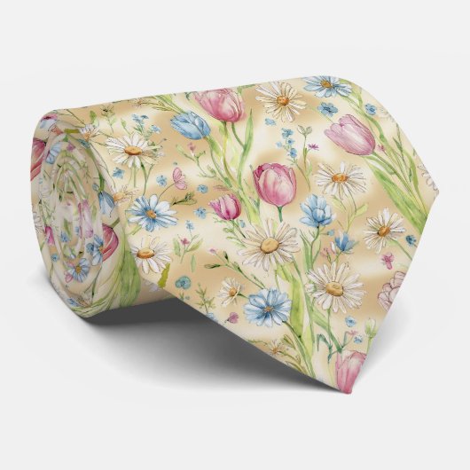 Spring Meadow Wildflower Pattern ネクタイ (ロール)