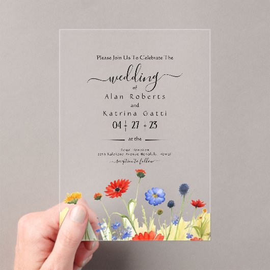 Spring Meadow Wildflowers Wedding Invitation アクリル招待状 (インサイチュ (ポータブル))