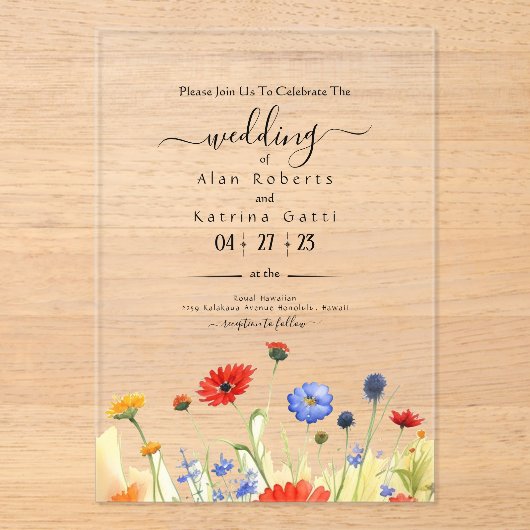 Spring Meadow Wildflowers Wedding Invitation アクリル招待状 (正面)