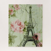 spring mint pink floral french paris eiffel tower ジグソーパズル (縦)