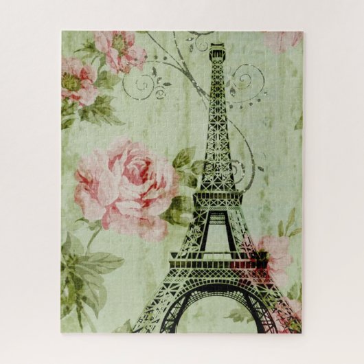 spring mint pink floral french paris eiffel tower ジグソーパズル (縦)