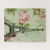 spring mint pink floral french paris eiffel tower ジグソーパズル (横)