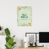 Spring mint wildflower floral Welcome Baby Shower ポスター (ホームオフィス)
