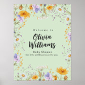 Spring mint wildflower floral Welcome Baby Shower ポスター (正面)