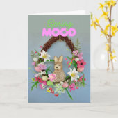 Spring Mood Easter Bunny Wreath カード (黄色い花)