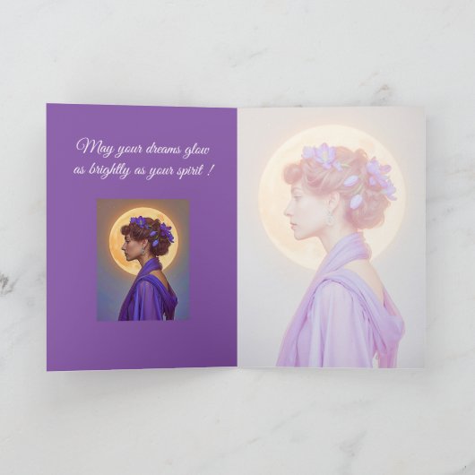 Spring Muse  in purple Folded Greeting Card カード (内部)