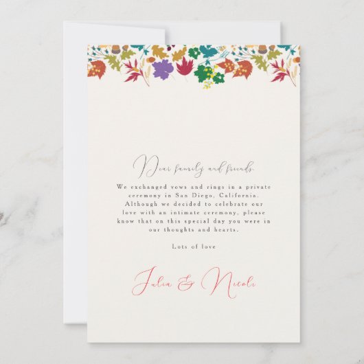 Spring Mustard Purple Flower Wedding Announcement 招待状 (裏面)