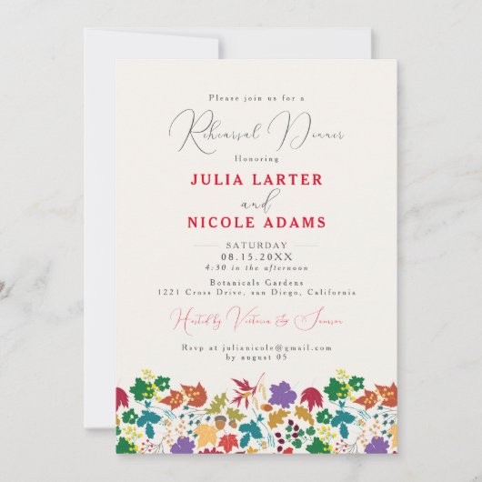 Spring Mustard Purple Meadow Rehearsal Dinner 招待状 (正面)