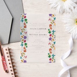 Spring Mustard Yellow Purple Meadow Flower Wedding ベラム紙招待状