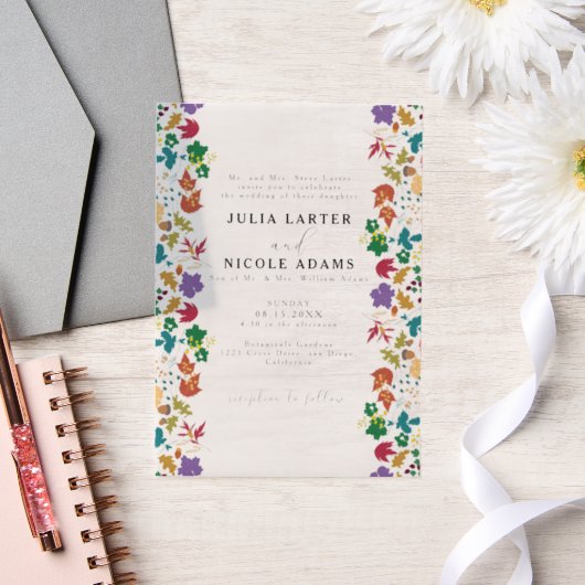 Spring Mustard Yellow Purple Meadow Flower Wedding ベラム紙招待状 (ウェディング)
