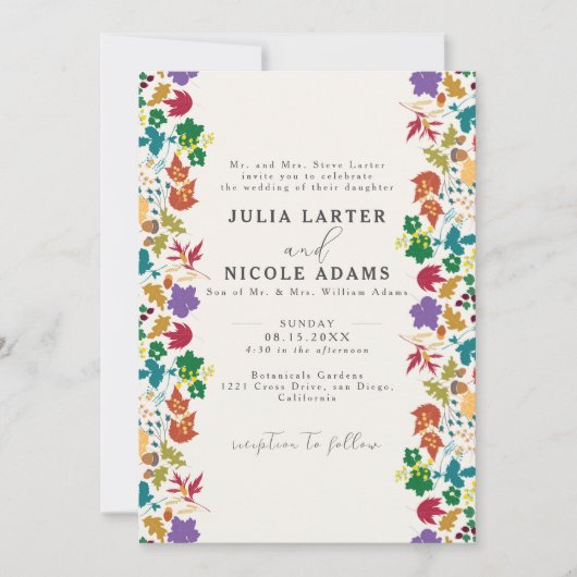 Spring Mustard Yellow Purple Meadow Flower Wedding 招待状 (正面)