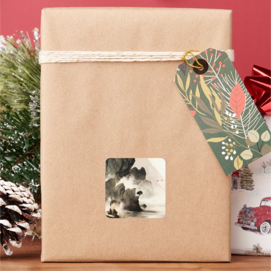 Spring Mystic Fox Misty Mountain Minimalist Zen スクエアシール (クリスマス)