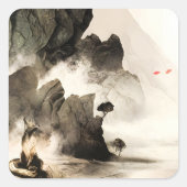 Spring Mystic Fox Misty Mountain Minimalist Zen スクエアシール (正面)
