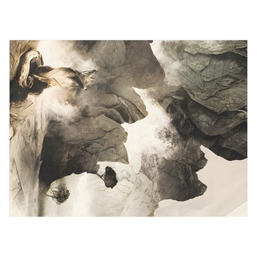 Spring Mystic Fox Misty Mountain Minimalist Zen テーブルクロス (正面(横))