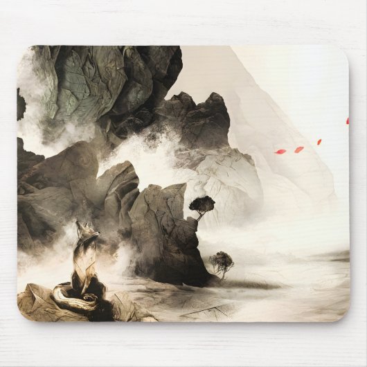 Spring Mystic Fox Misty Mountain Minimalist Zen マウスパッド (正面)
