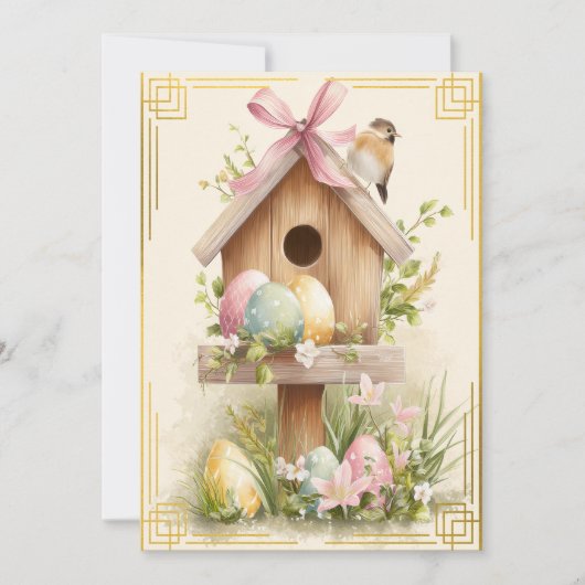 Spring Nest – Easter Birdhouse Delight カード (正面)