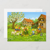 Spring on Bavarian Farm with family and animals シーズンポストカード (正面/裏面)