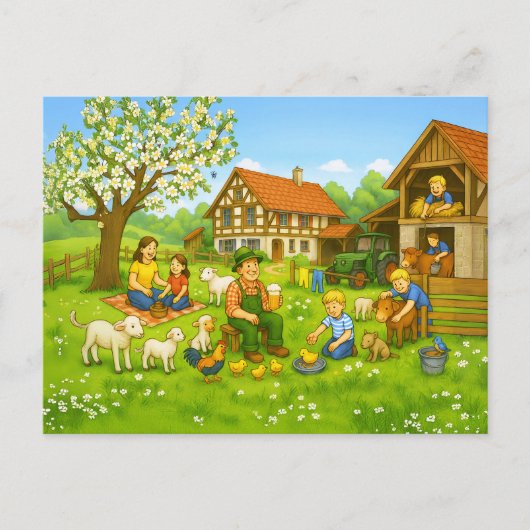 Spring on Bavarian Farm with family and animals シーズンポストカード (正面)