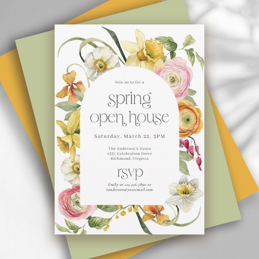 Spring Open House Bright Watercolor Floral 招待状