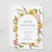 Spring Open House Bright Watercolor Floral 招待状 (正面)