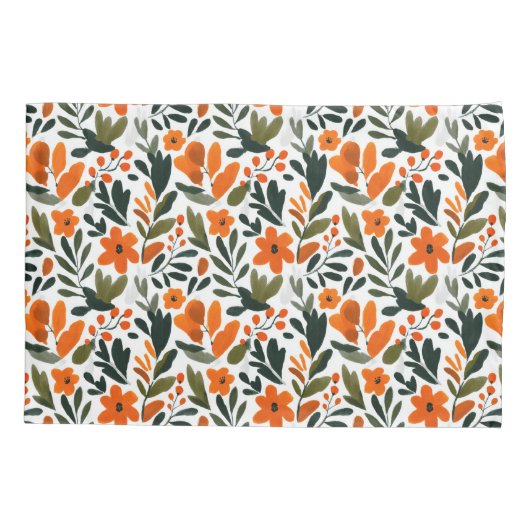 Spring Orange Flowers Chic Elegant Floral Pattern 枕カバー (裏面)
