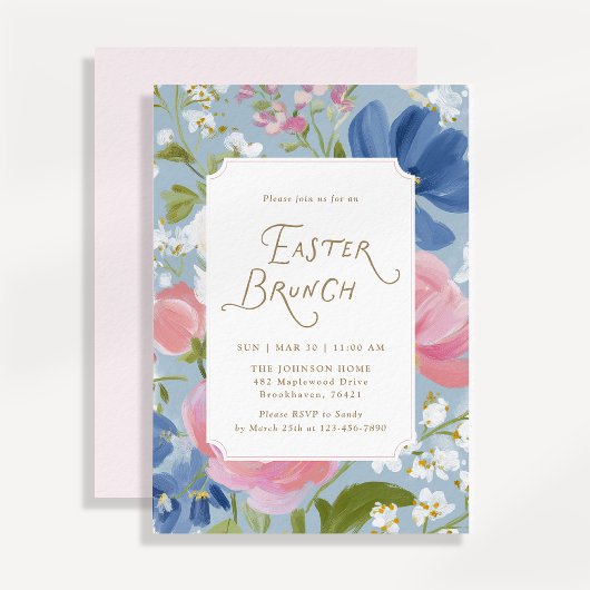 Spring Painted Floral Easter Brunch Invitation 招待状