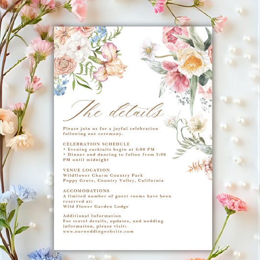 Spring pastel floral wildflower wedding details エンクロージャーカード