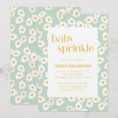 Spring Pastel Sage Green Daisies Baby Sprinkle 招待状 (正面/裏面)