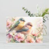 Spring Pastel Sweet Love Birds Blossoms Flowers 案内状 (スタンド正面)