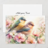 Spring Pastel Sweet Love Birds Blossoms Flowers 案内状 (正面/裏面)