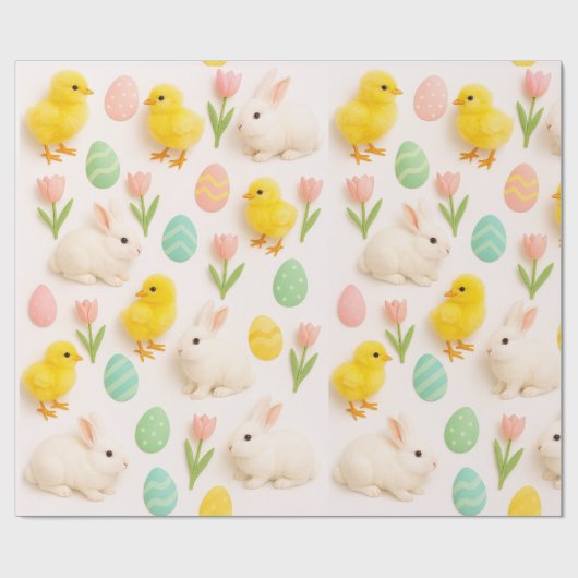 Spring Pattern Bunny Chicken Easter Eggs  ラッピングペーパー (フラット)