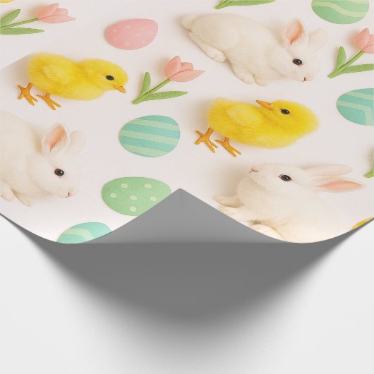 Spring Pattern Bunny Chicken Easter Eggs  ラッピングペーパー (角)