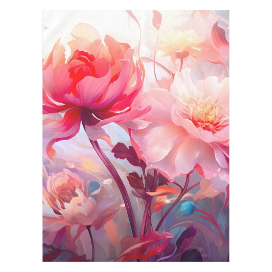 Spring Peony Bloom Garden Watercolor テーブルクロス (正面)