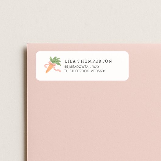 Spring Pink Bow Carrot Modern Minimal Address ラベル