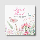 Spring Pink Butterfly Floral Baby Shower ゲストブック (正面)