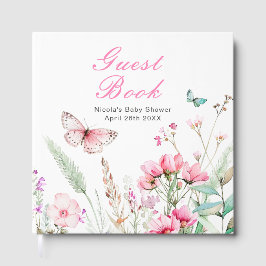 Spring Pink Butterfly Floral Baby Shower ゲストブック