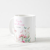 Spring Pink Butterfly Floral Wedding コーヒーマグカップ (正面左)
