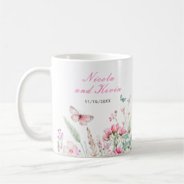 Spring Pink Butterfly Floral Wedding コーヒーマグカップ