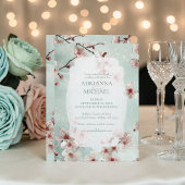Spring Pink Floral on Teal Wedding Invitation 招待状