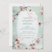 Spring Pink Floral on Teal Wedding Invitation 招待状 (正面)
