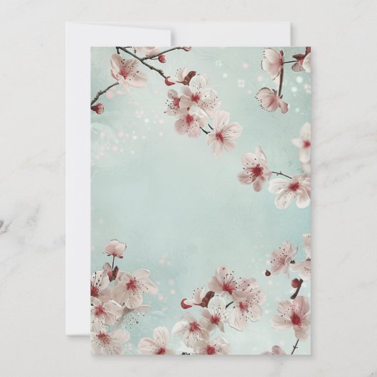 Spring Pink Floral on Teal Wedding Invitation 招待状 (裏面)