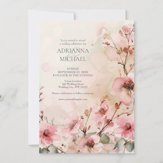 Spring Pink Floral Wedding Invitation 招待状 (正面)