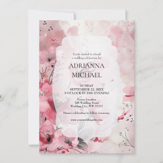 Spring Pink Floral Wedding Invitation 招待状 (正面)