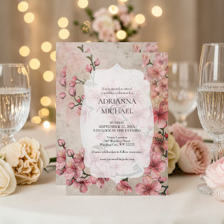 Spring Pink Floral Wedding Invitation 招待状